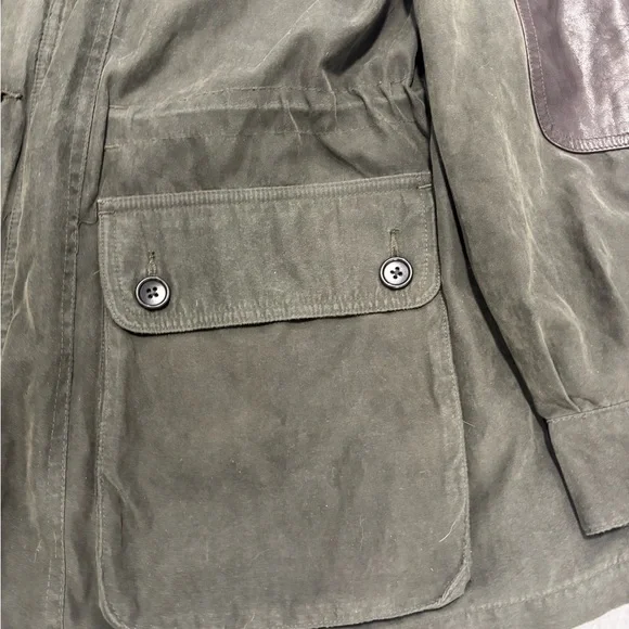 Orvis Dark Green Military Jacket with Brown Leather Details - Picture 4 of 10